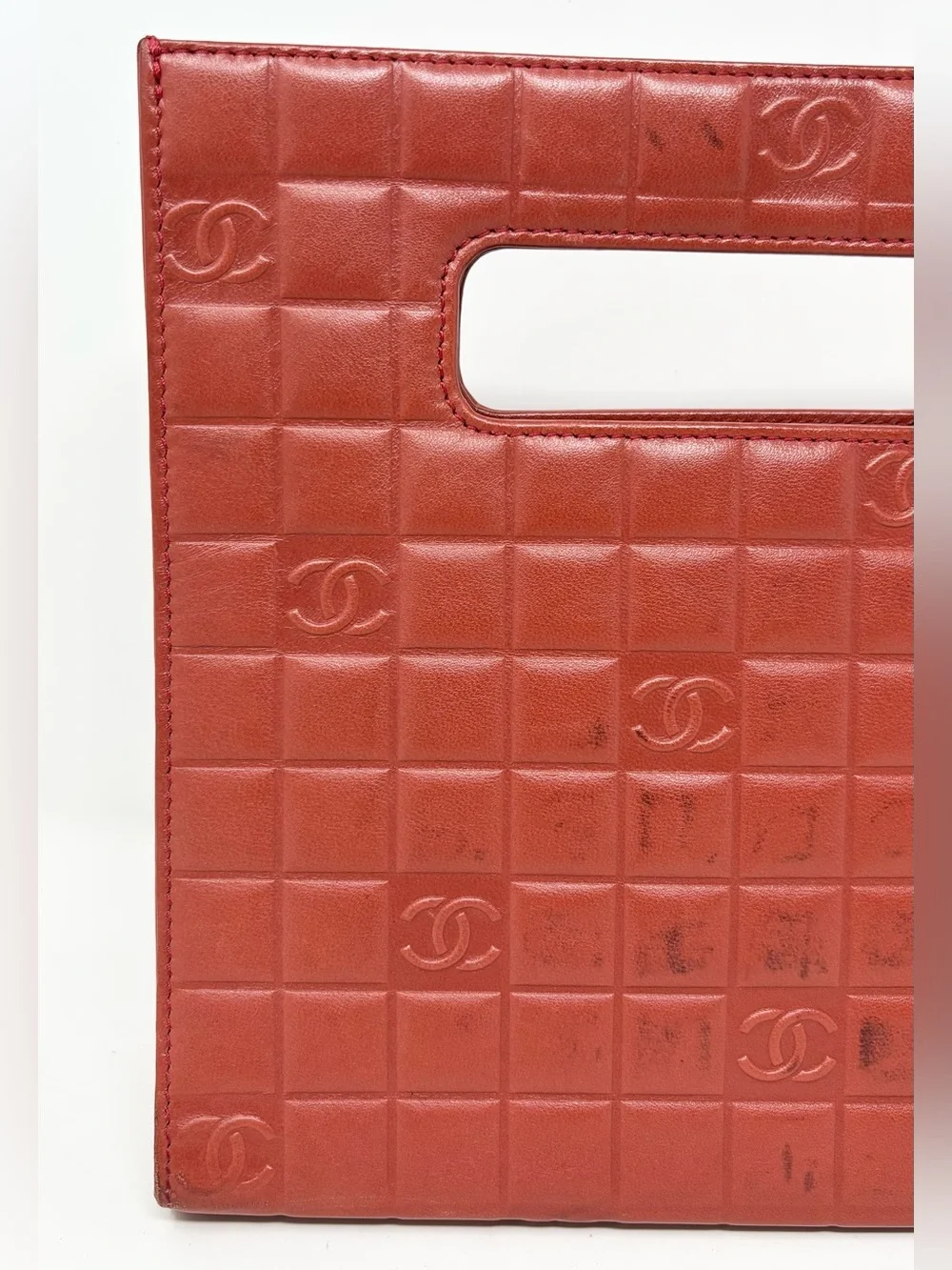 Chanel Chocolate Bar Handle Bag Red Lambskin Vintage 2003–2004 Authentic